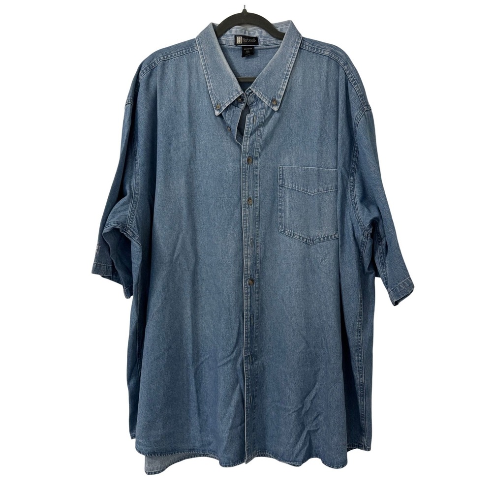 VTG Hartwell Great Northern Railroad Top Mens 3XL Denim Short Sleeve Button Down